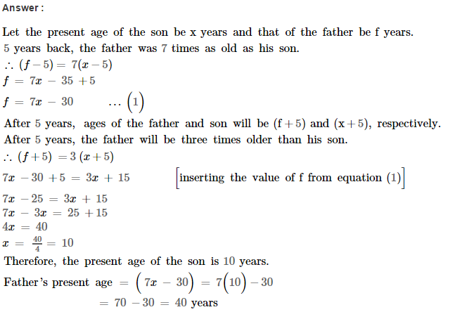 Linear Equations RS Aggarwal Class 8 Maths CCE Test Paper 8.1