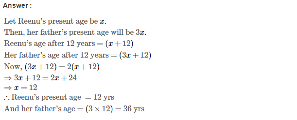 Linear Equations in One Variable RS Aggarwal Class 7 CCE Test Paper 10.1