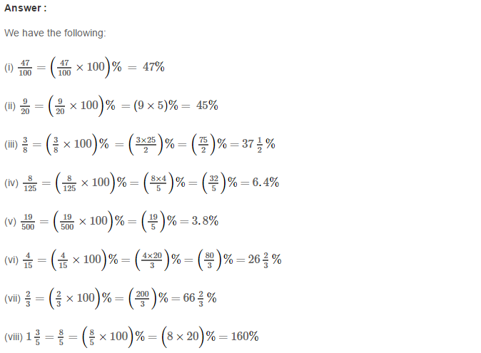 Percentage RS Aggarwal Class 7 Maths Solutions Exercise 10A 1.1