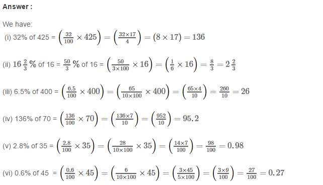 Percentage RS Aggarwal Class 7 Maths Solutions Exercise 10A 7.1