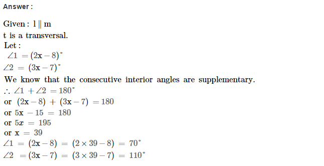 Properties of Parallel Lines RS Aggarwal Class 7 Maths Solutions 3.1