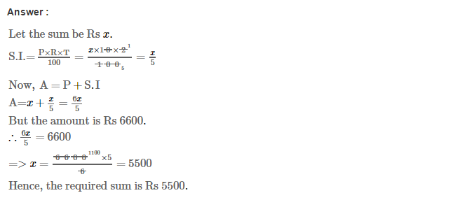 Simple Interest RS Aggarwal Class 7 Maths Solutions CCE Test Paper 2.1