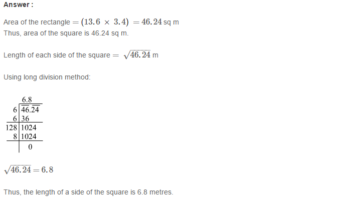 Squares and Square Roots RS Aggarwal Class 8 Maths Solutions Exercise 3F 12.1