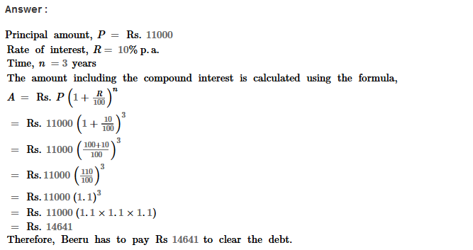 Compound Interest RS Aggarwal Class 8 Maths Solutions CCE Test Paper 11.1