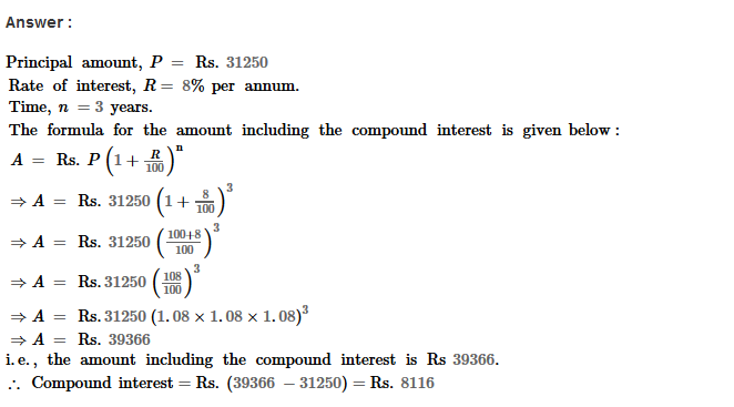 Compound Interest RS Aggarwal Class 8 Maths Solutions CCE Test Paper 5.1