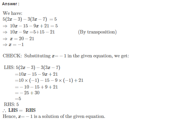 Linear Equations in One Variable RS Aggarwal Class 7 Solutions 12.1