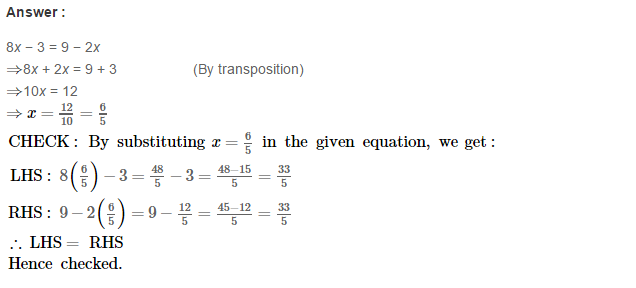 Linear Equations in One Variable RS Aggarwal Class 7 Solutions 8.1