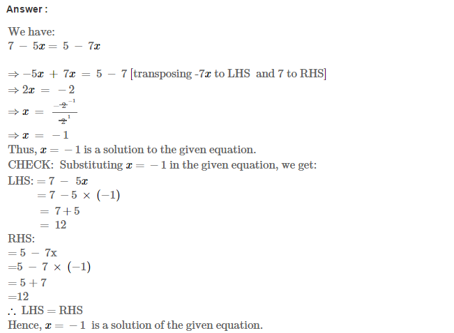 Linear Equations in One Variable RS Aggarwal Class 7 Solutions 9.1