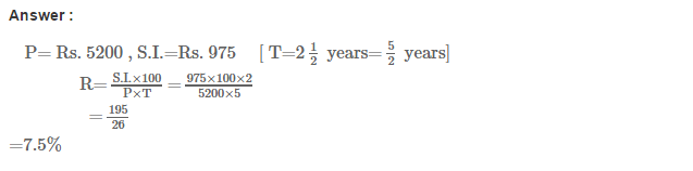 RS Aggarwal Class 7 Maths Solutions Exercise 12A - Simple Interest 12.1