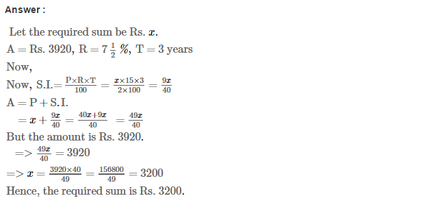 RS Aggarwal Class 7 Maths Solutions Exercise 12A - Simple Interest 17.1