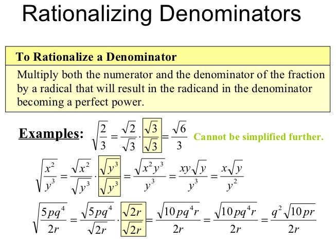 Rationalizing Denominators with Radicals 1