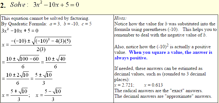 Solving Quadratic Equations with the Quadratic Formula 4