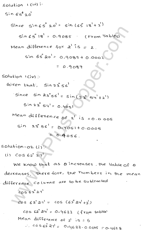 ML Aggarwal ICSE Solutions for Class 10 Maths Chapter 20 Trigonometric Tables Q1.2