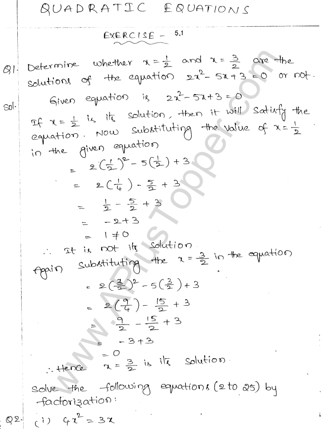 ML Aggarwal ICSE Solutions for Class 10 Maths Chapter 6 Quadratic Equations in One Variable Q6.1
