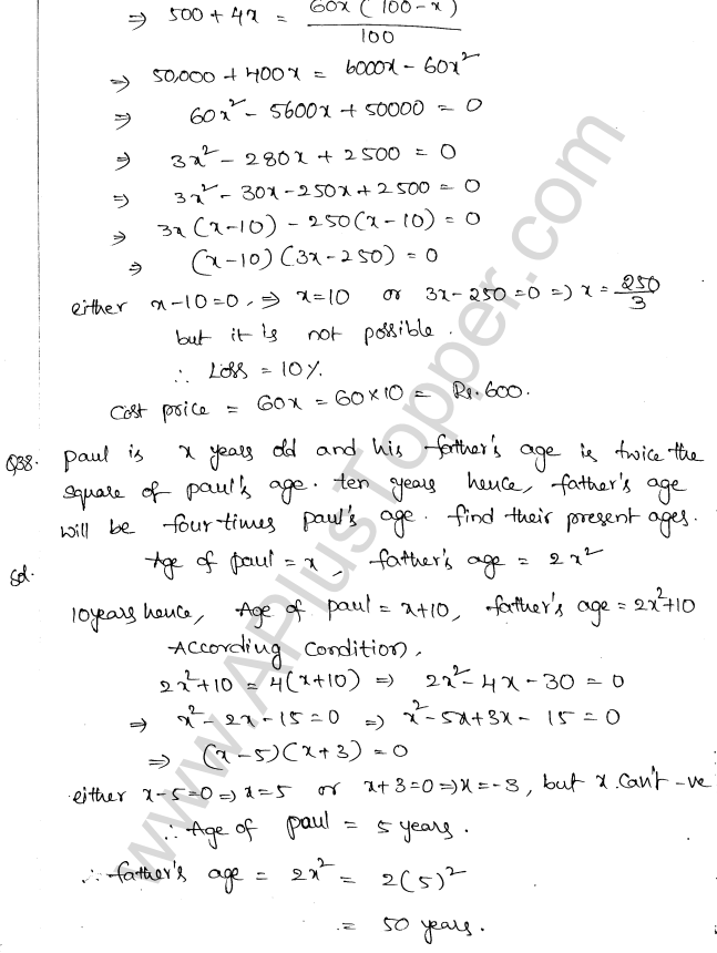 ML Aggarwal ICSE Solutions for Class 10 Maths Chapter 6 Quadratic Equations in One Variable Q6.61