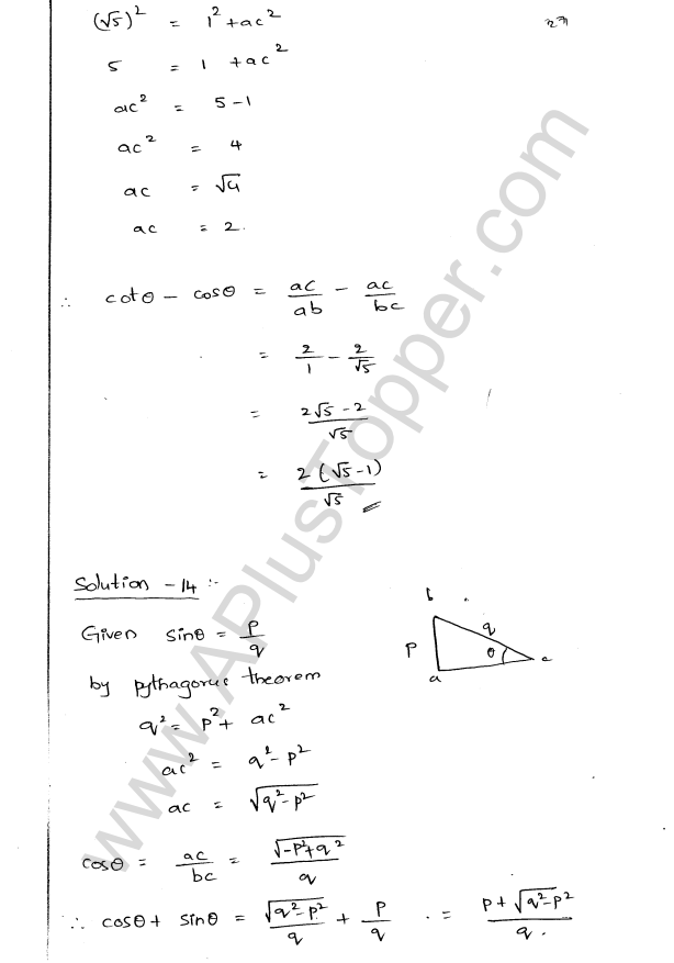ML Aggarwal ICSE Solutions for Class 9 Maths Chapter 17 Trigonometric Ratios Q1.27