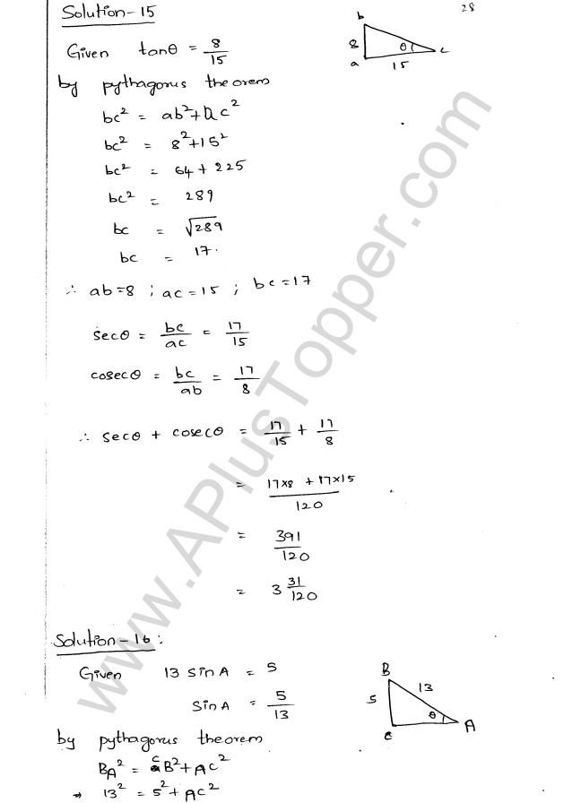 ML Aggarwal ICSE Solutions for Class 9 Maths Chapter 17 Trigonometric Ratios Q1.28