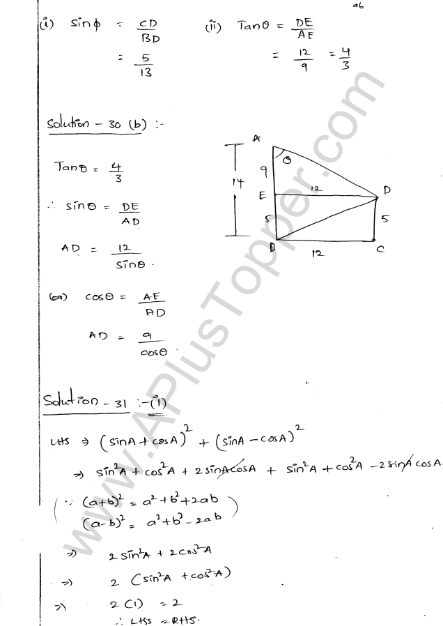 ML Aggarwal ICSE Solutions for Class 9 Maths Chapter 17 Trigonometric Ratios Q1.46