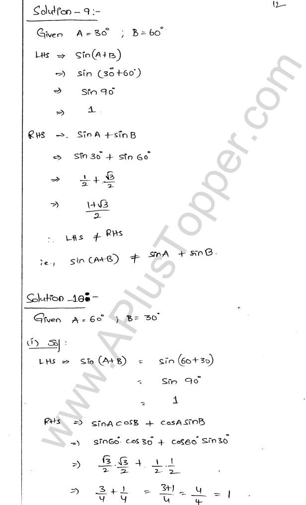 ML Aggarwal ICSE Solutions for Class 9 Maths Chapter 18 Trigonometric Ratios and Standard Angles Q1.12