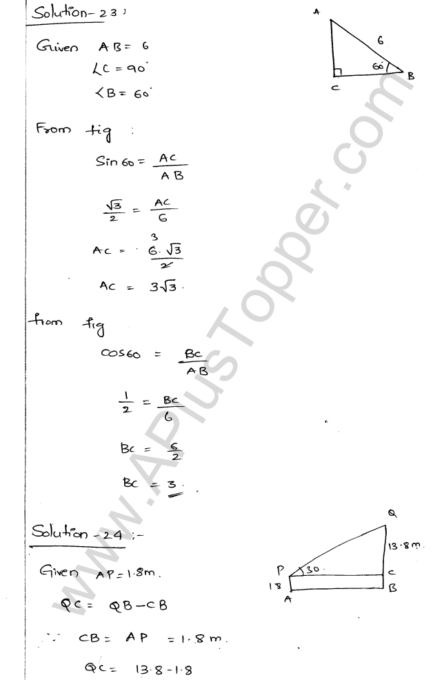 ML Aggarwal ICSE Solutions for Class 9 Maths Chapter 18 Trigonometric Ratios and Standard Angles Q1.24