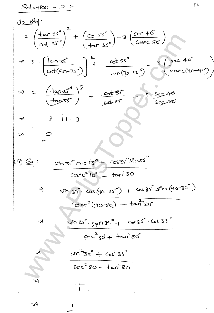 ML Aggarwal ICSE Solutions for Class 9 Maths Chapter 18 Trigonometric Ratios and Standard Angles Q1.36