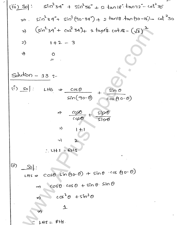 ML Aggarwal ICSE Solutions for Class 9 Maths Chapter 18 Trigonometric Ratios and Standard Angles Q1.37