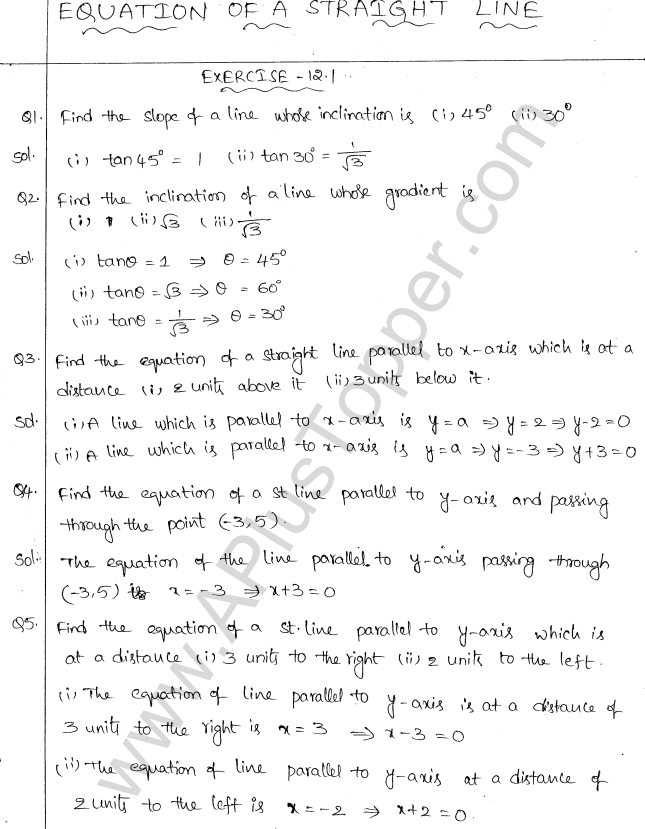 ML Aggarwal ICSE Solutions for Class 10 Maths Chapter 12 Equation of a Straight Line Q1.1