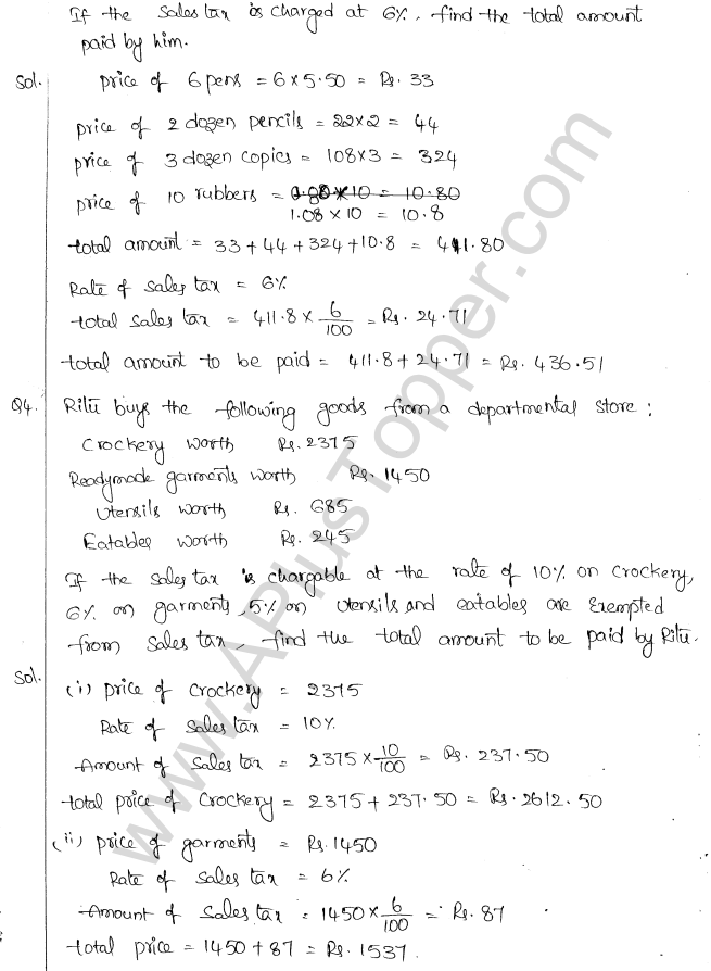 ML Aggarwal ICSE Solutions for Class 10 Maths Chapter 2 Sales Tax And Value Added Tax Q1.2
