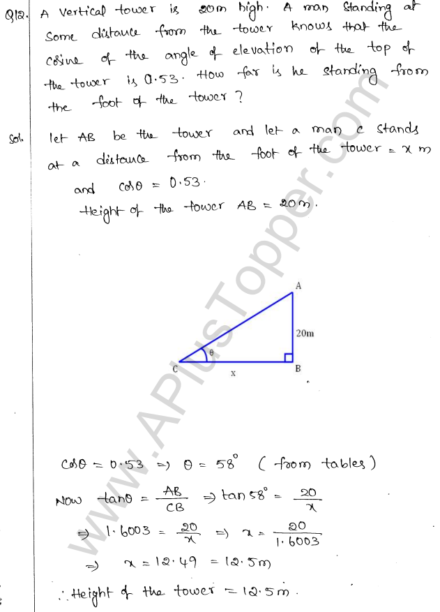 ML Aggarwal ICSE Solutions for Class 10 Maths Chapter 21 Heights and Distances Q1.11