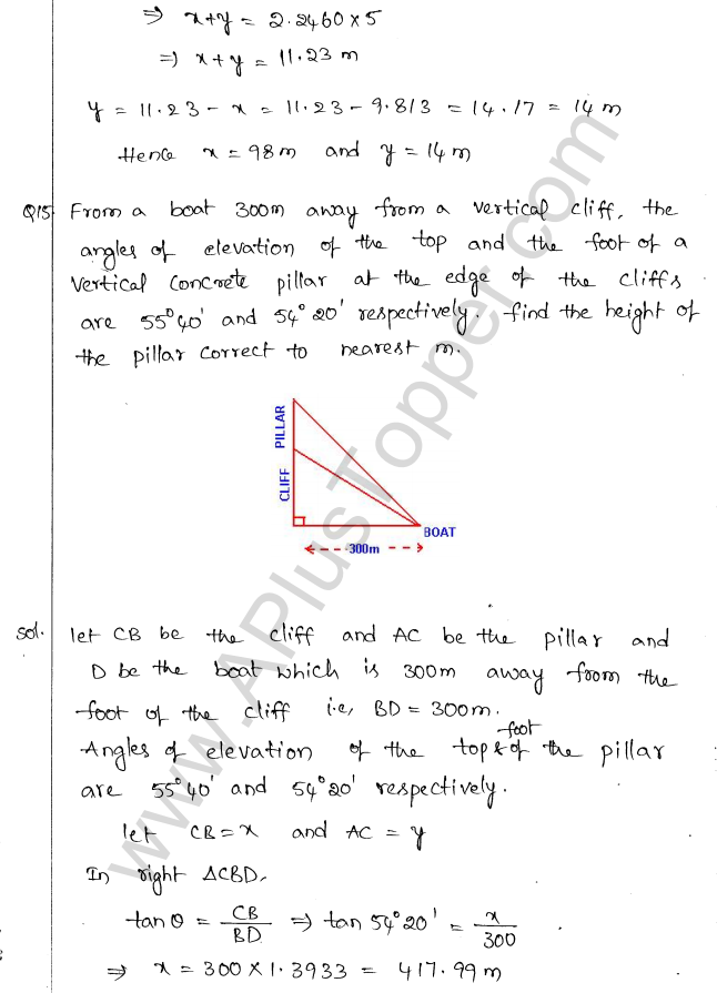 ML Aggarwal ICSE Solutions for Class 10 Maths Chapter 21 Heights and Distances Q1.14