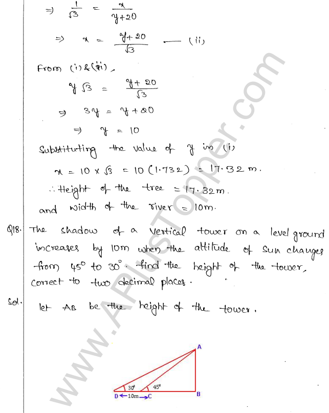 ML Aggarwal ICSE Solutions for Class 10 Maths Chapter 21 Heights and Distances Q1.17