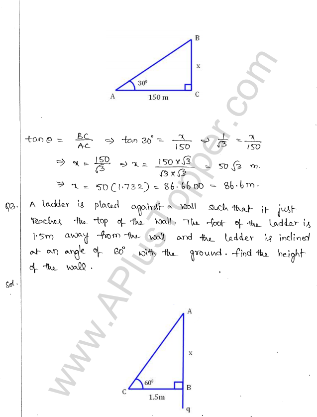 ML Aggarwal ICSE Solutions for Class 10 Maths Chapter 21 Heights and Distances Q1.2