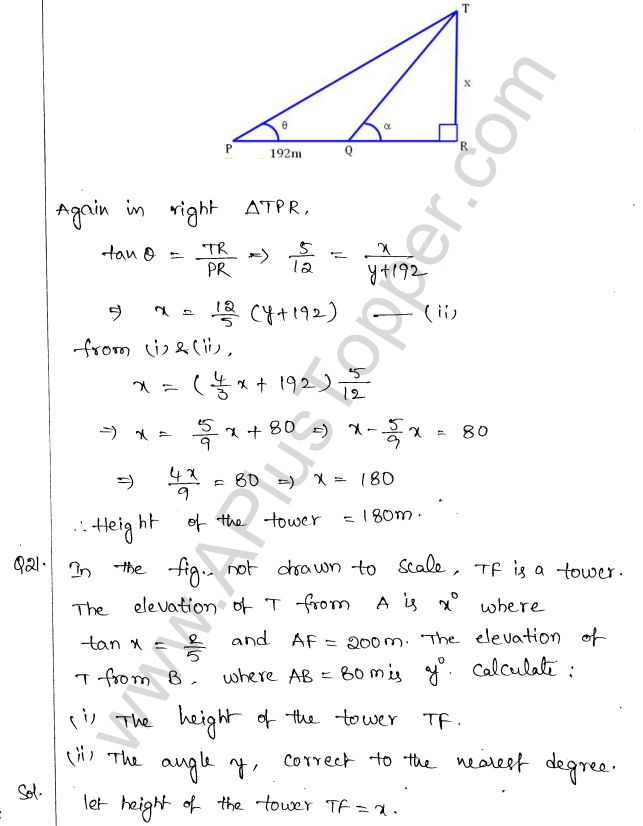 ML Aggarwal ICSE Solutions for Class 10 Maths Chapter 21 Heights and Distances Q1.20