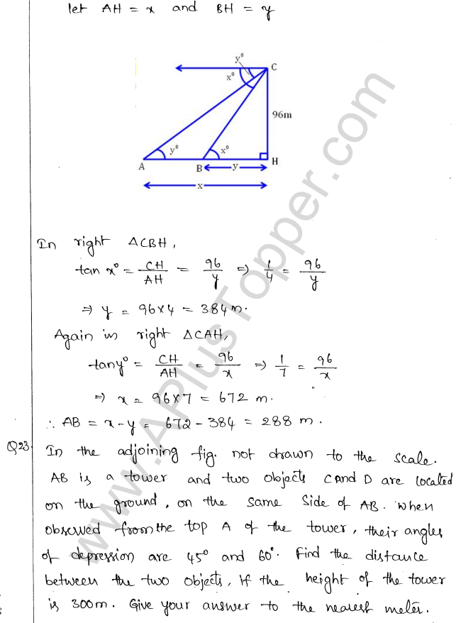 ML Aggarwal ICSE Solutions for Class 10 Maths Chapter 21 Heights and Distances Q1.22