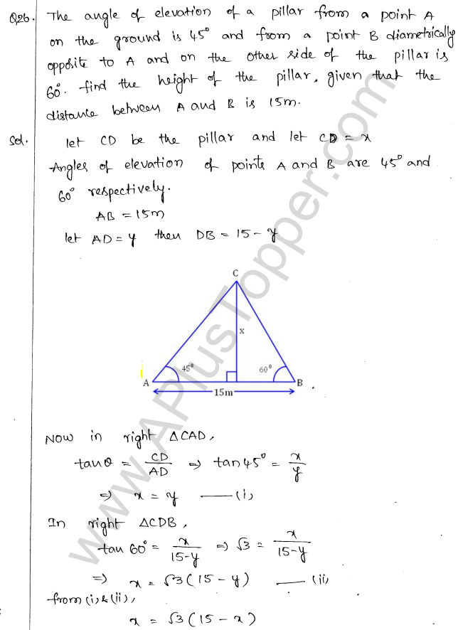 ML Aggarwal ICSE Solutions for Class 10 Maths Chapter 21 Heights and Distances Q1.27