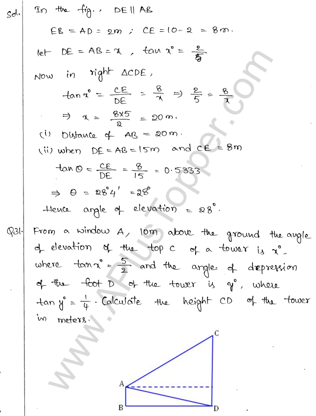 ML Aggarwal ICSE Solutions for Class 10 Maths Chapter 21 Heights and Distances Q1.33