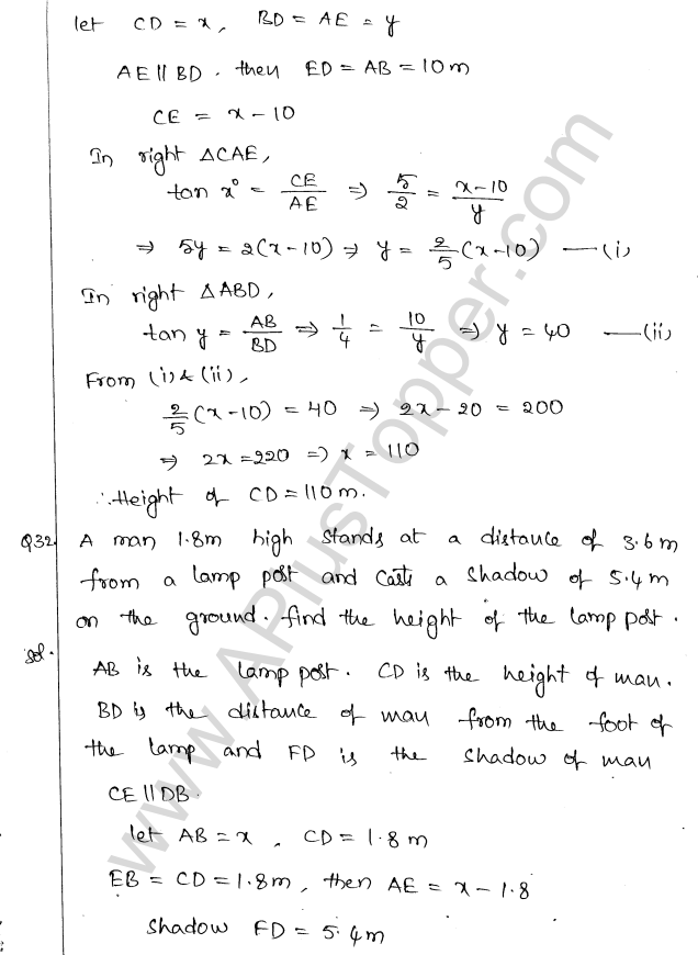 ML Aggarwal ICSE Solutions for Class 10 Maths Chapter 21 Heights and Distances Q1.34