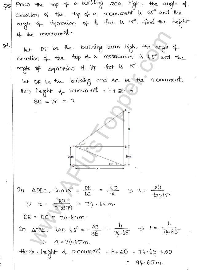 ML Aggarwal ICSE Solutions for Class 10 Maths Chapter 21 Heights and Distances Q1.38