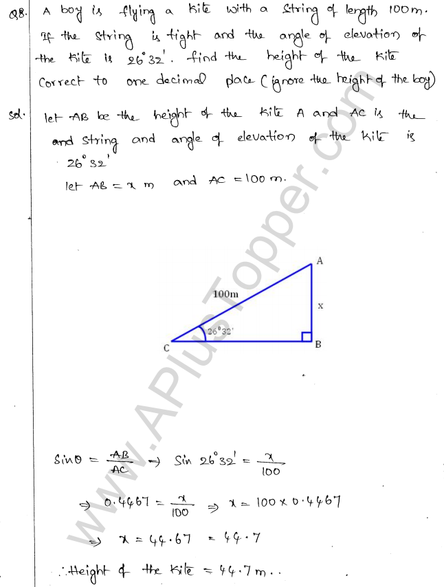 ML Aggarwal ICSE Solutions for Class 10 Maths Chapter 21 Heights and Distances Q1.7