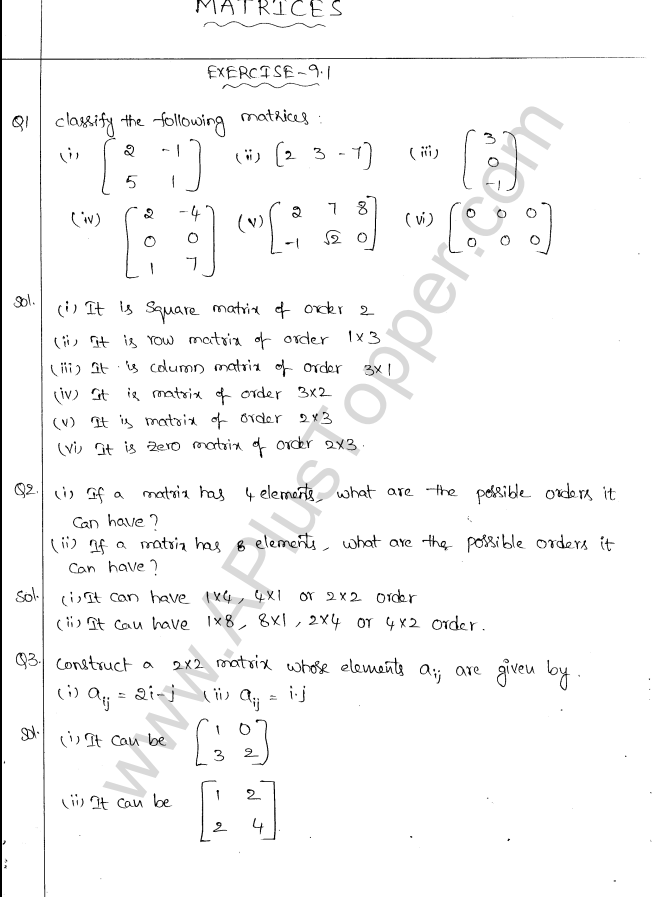 ML Aggarwal ICSE Solutions for Class 10 Maths Chapter 9 Matrices Q1.1