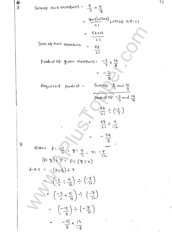 ML Aggarwal ICSE Solutions for Class 8 Maths Chapter 1 Rational Numbers 31