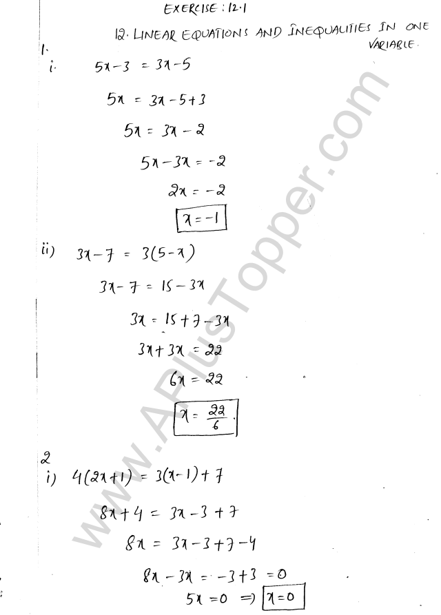 ML Aggarwal ICSE Solutions for Class 8 Maths Chapter 12 Linear Equations and Inqualities In one Variable 1