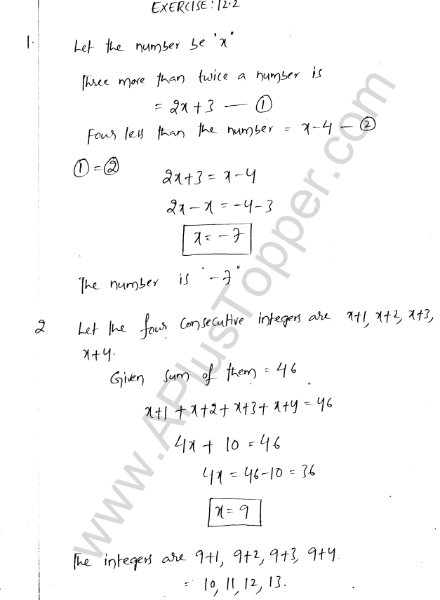 ML Aggarwal ICSE Solutions for Class 8 Maths Chapter 12 Linear Equations and Inqualities In one Variable 12