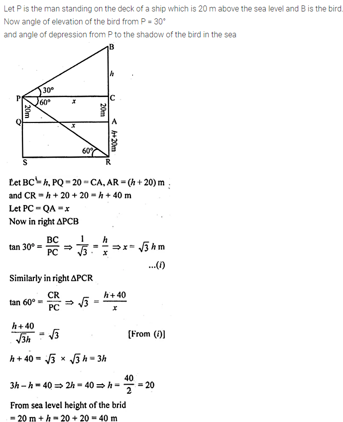 ML Aggarwal Class 10 Solutions for ICSE Maths Chapter 21 Heights and Distances Chapter Test Q10.1