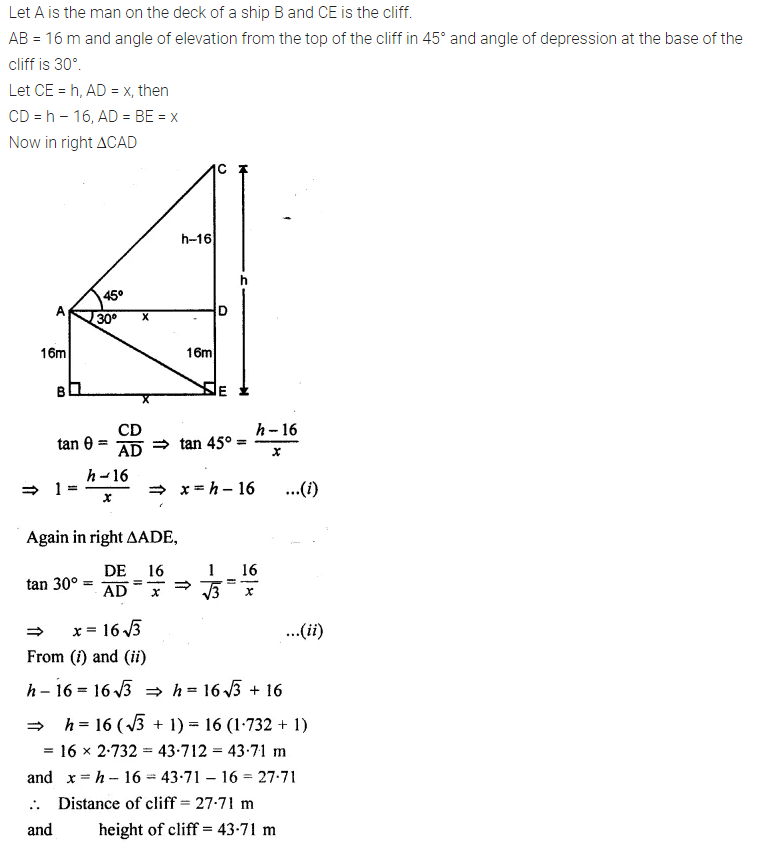 ML Aggarwal Class 10 Solutions for ICSE Maths Chapter 21 Heights and Distances Chapter Test Q8.1