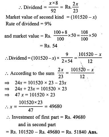 ML Aggarwal Class 10 Solutions for ICSE Maths Chapter 4 Shares and Dividends Chapter Test Q7.1
