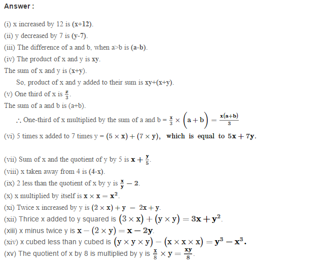 Algebraic Expressions RS Aggarwal Class 6 Maths Solutions Exercise 8A 1.1