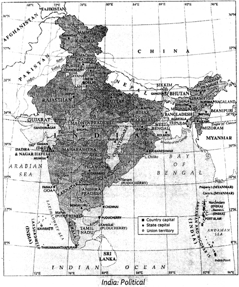 ICSE Solutions for Class 8 Geography Voyage Chapter 9 India Location, Extent, Political and Physical Features 4