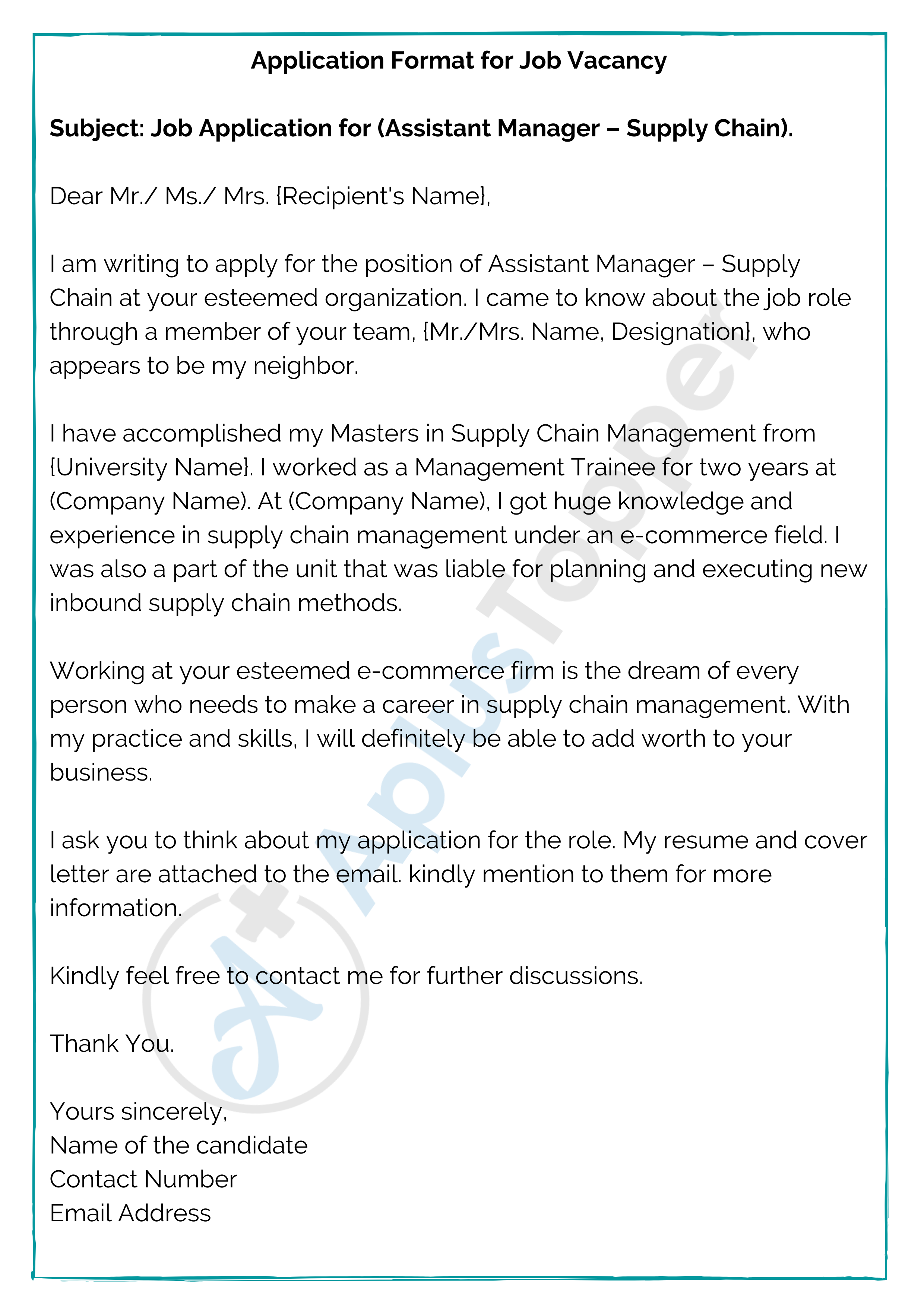 sample application letter for any position