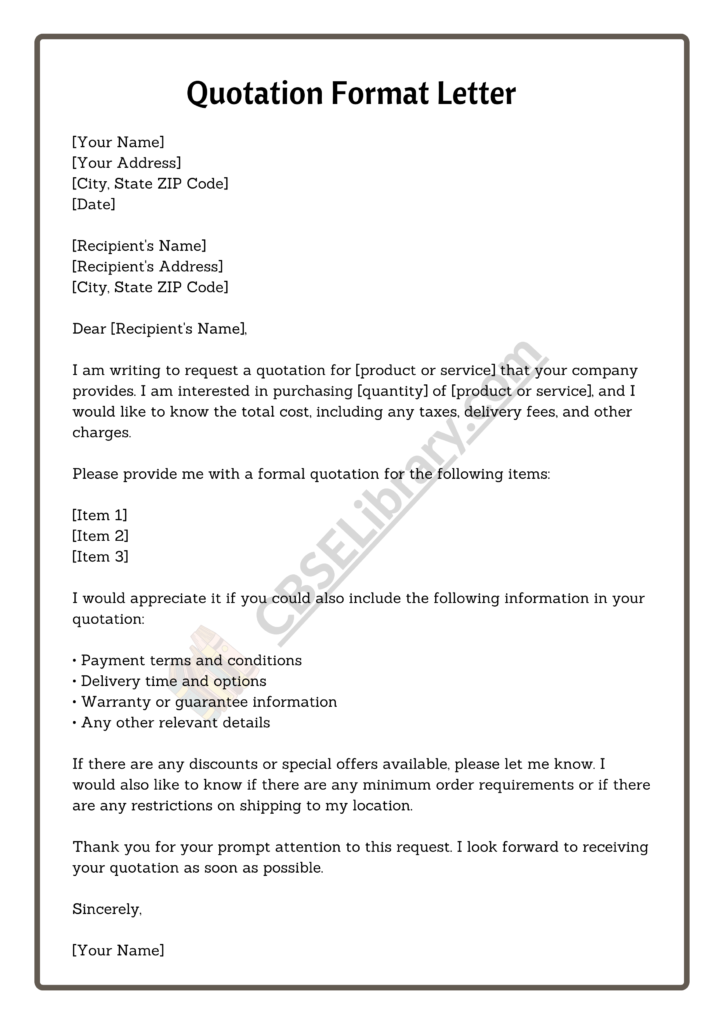 Quotation Format Letter | Format, Sample and How To Write Quotation ...